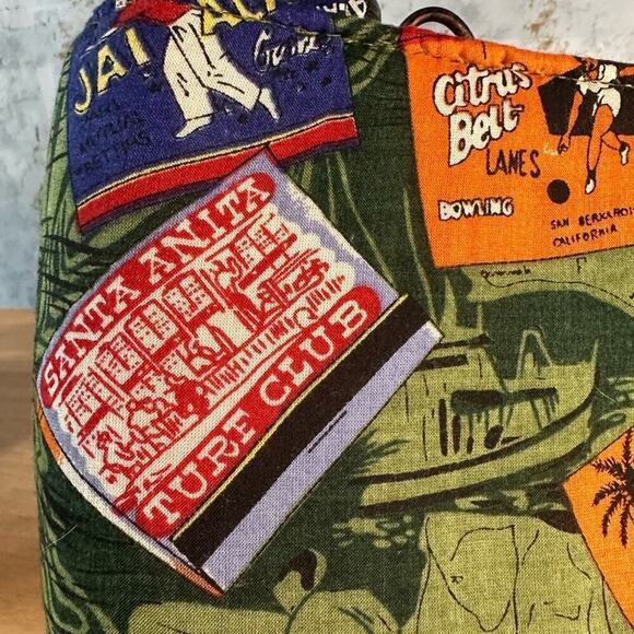 Island Patchwork Bag Wooden Handle Purse - Picture 2 of 12